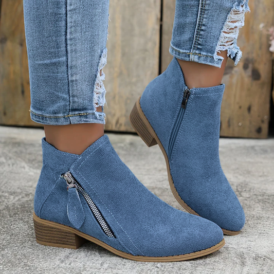 Women's blue suede low heel ankle boots