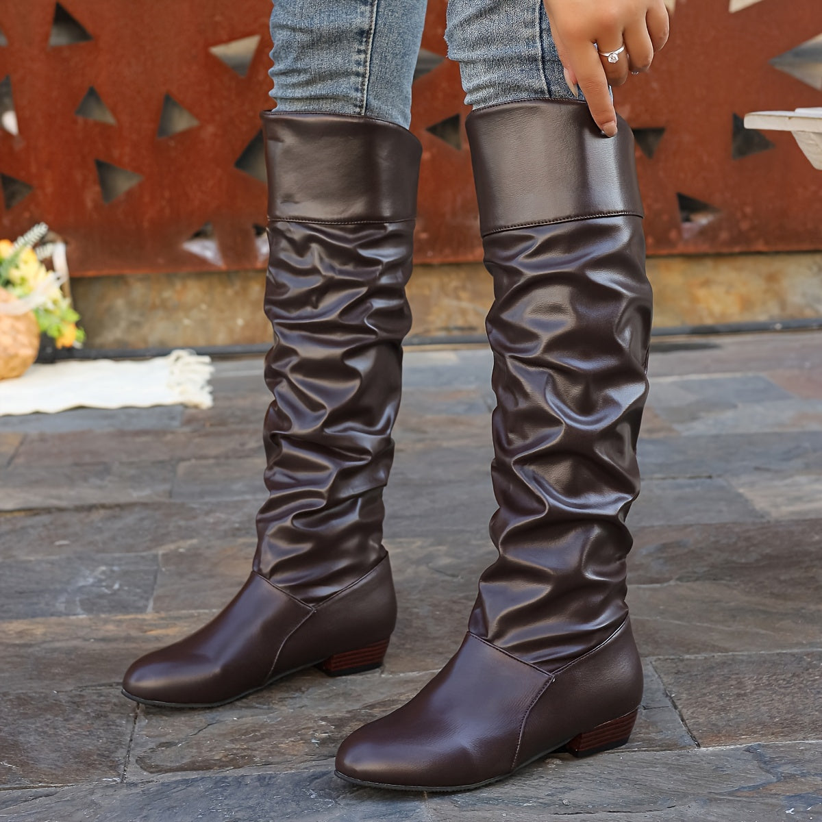 Rowan | Black Slouchy Knee-High Boots