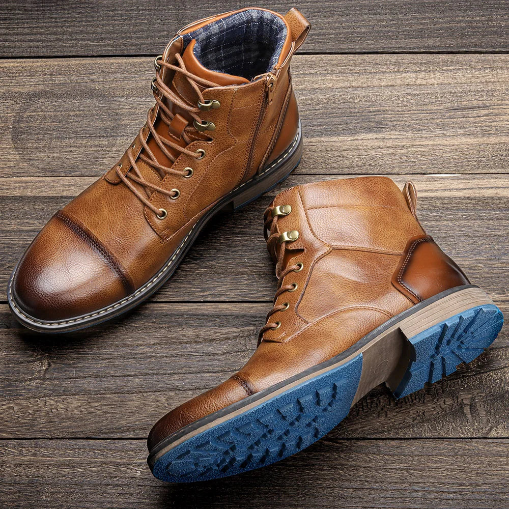 Men's leather lace-up boots detail