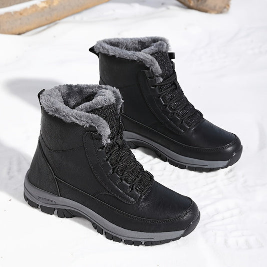 Women's black fur-lined lace-up snow boots