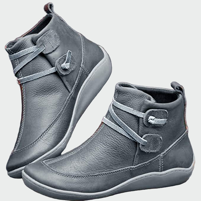 Light grey flat leather walking booties