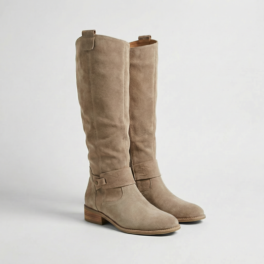 Women's knee high slouch boots in beige suede-look