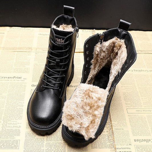 Women's black warm lined winter ankle boots