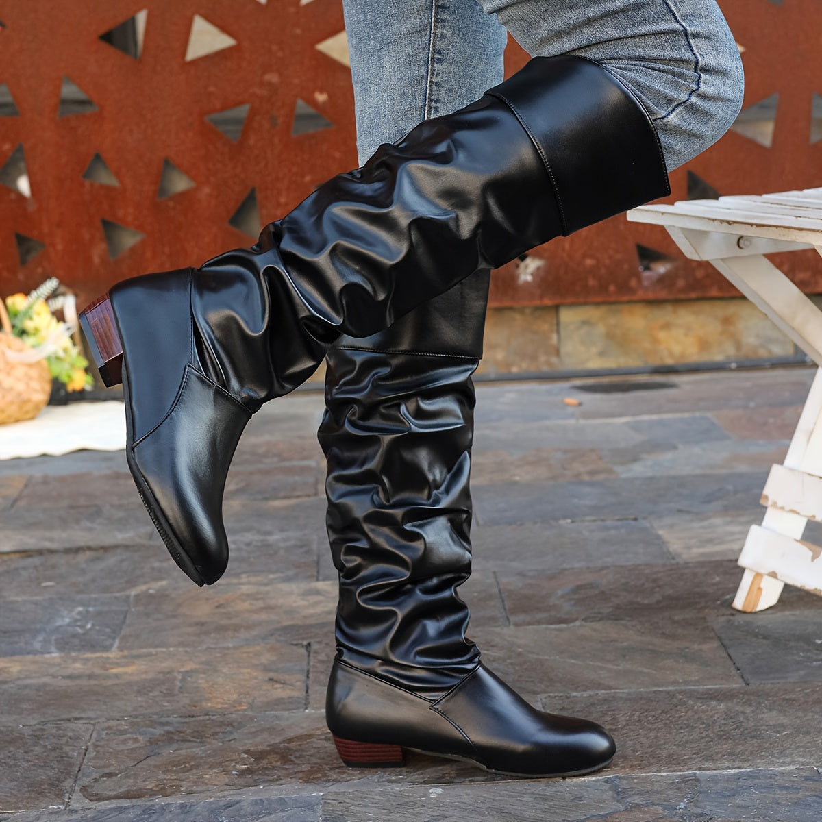 Rowan | Black Slouchy Knee-High Boots