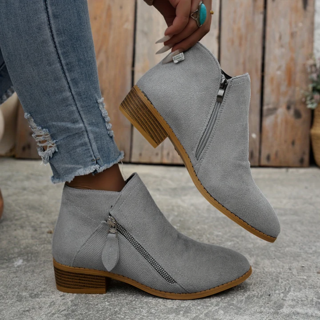 Comfortable block heel booties side view