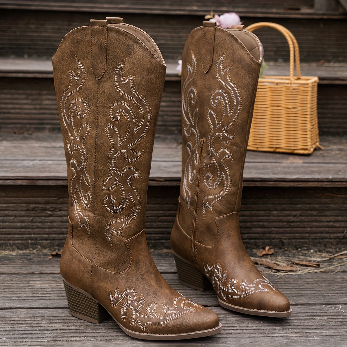 Rowan | Brown Embroidered Cowboy Boots