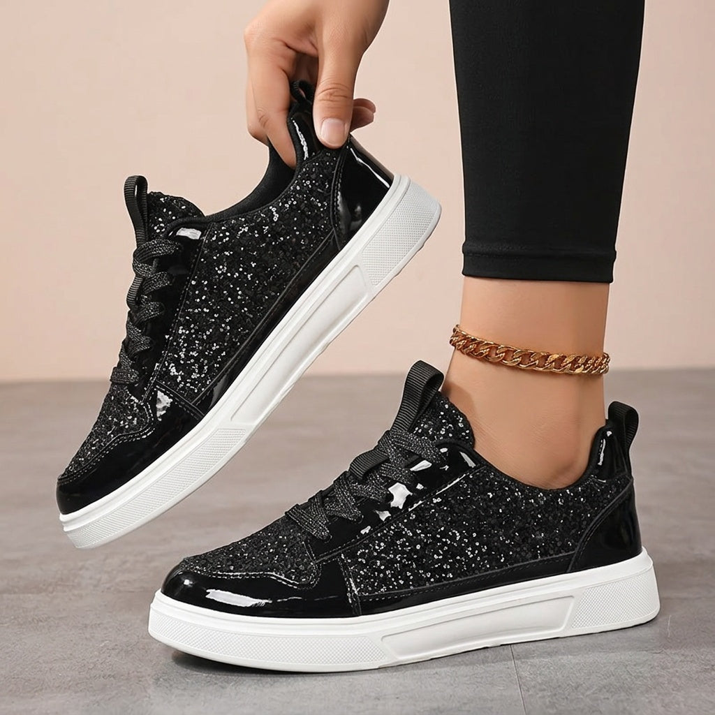 Rowan | Black Glitter Trainers