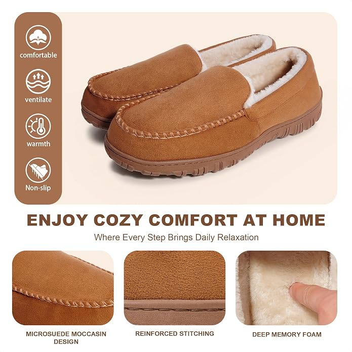 Rowan | Men's Fur-Lined Moccasin Slippers
