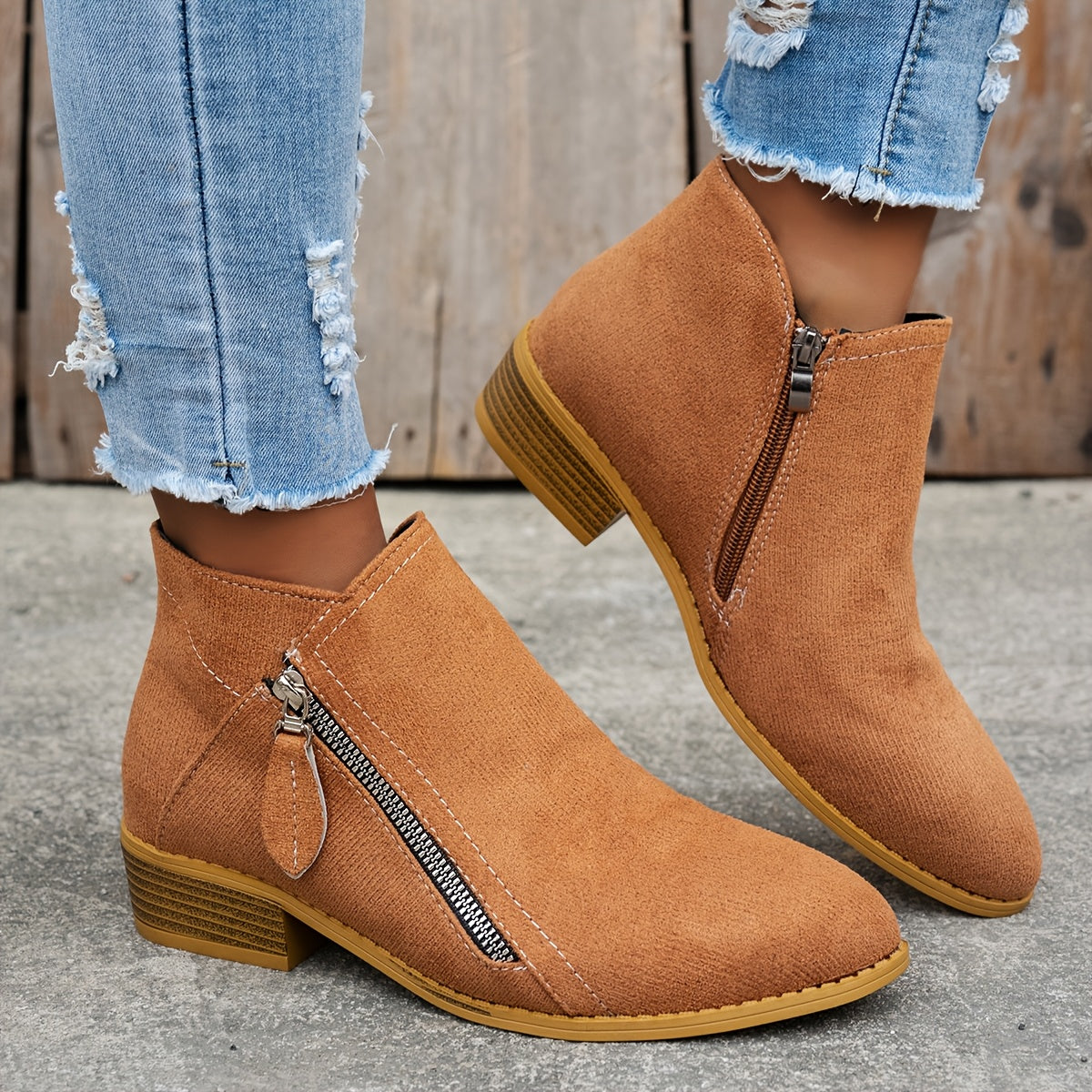 Brown suede comfortable ankle boots