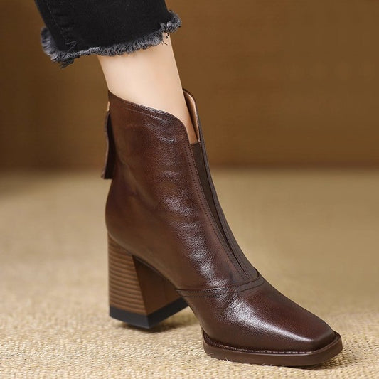 Women's retro square toe ankle boots