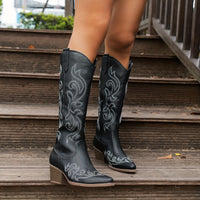 Rowan | Black Embroidered Cowboy Boots