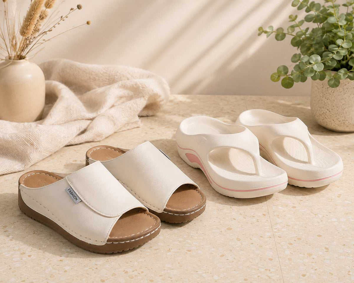 Warm lifestyle photo of the orthopedic sandals