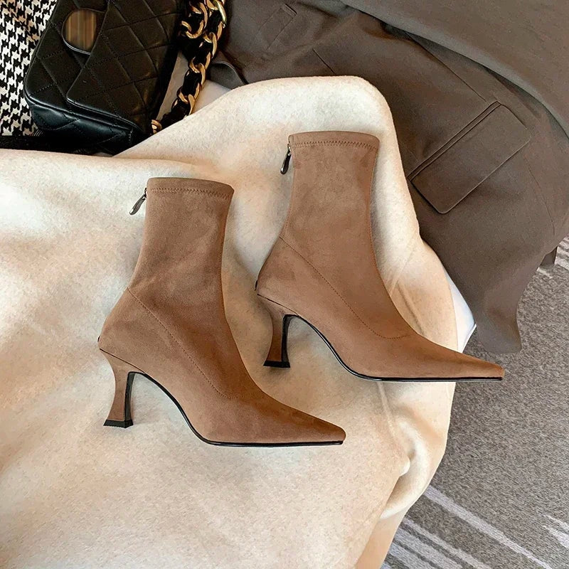 Sock ankle boots worn with jeans