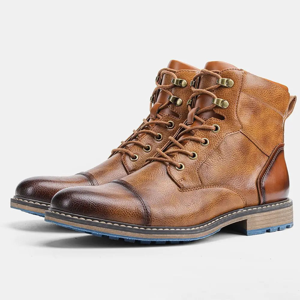 Men's brown leather lace-up boots