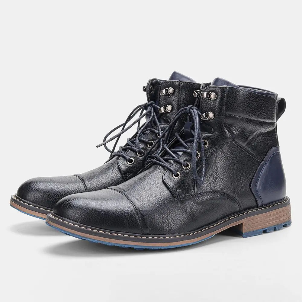 Men's black leather lace-up boots