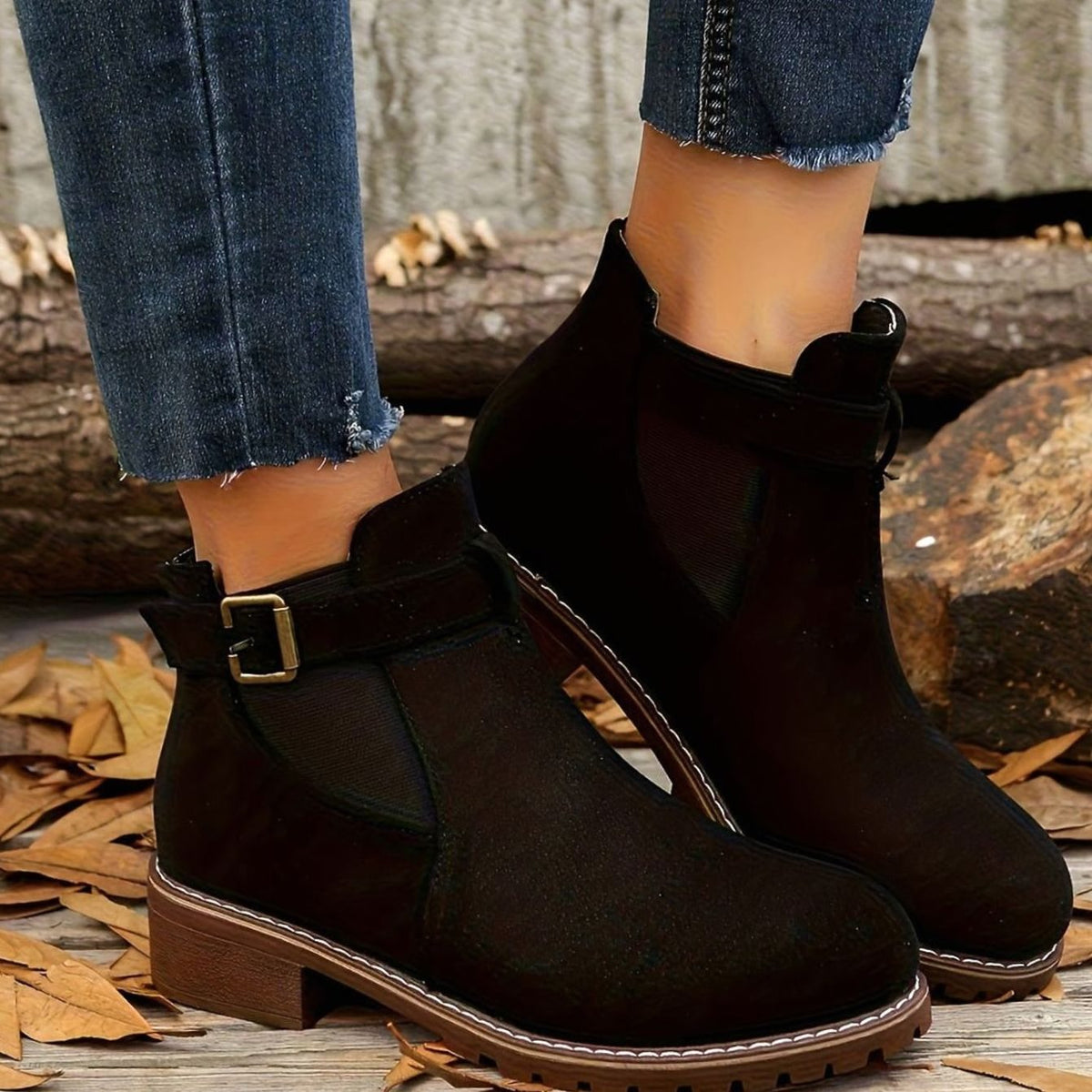 Non-slip lug sole on women's ankle boots