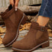 Women's brown block heel ankle boots with buckle strap