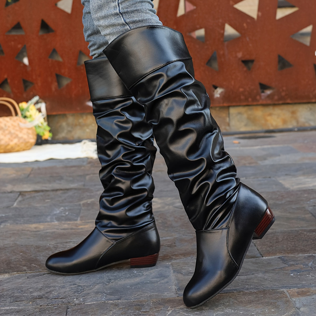 Rowan | Black Slouchy Knee-High Boots