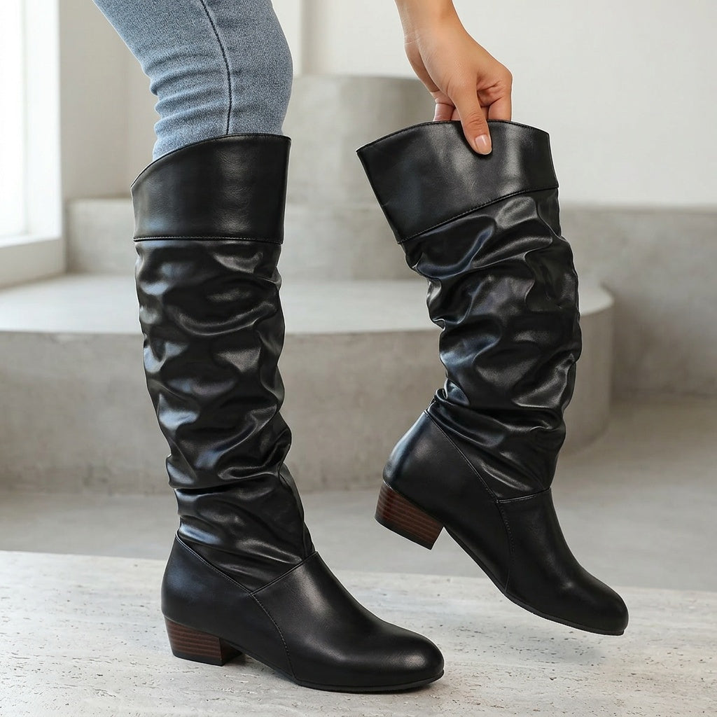 Rowan | Black Slouchy Knee-High Boots