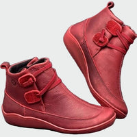 Red flat lace up ankle boots for women