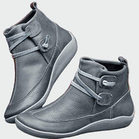 Light grey flat leather walking booties