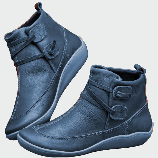 Blue flat lace up ankle boots