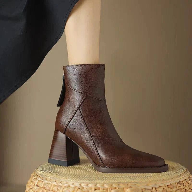 Brown slip on ankle boots for women