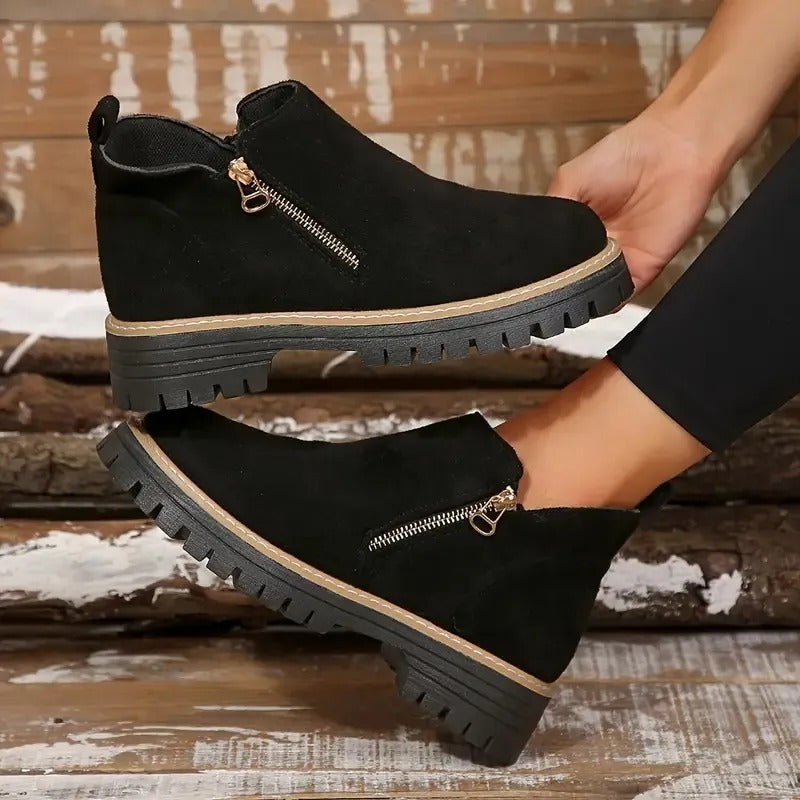 Rowan | Women's Golden-Tone Zipper Ankle Boots