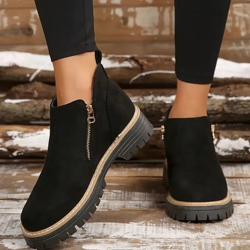 Rowan | Women's Golden-Tone Zipper Ankle Boots