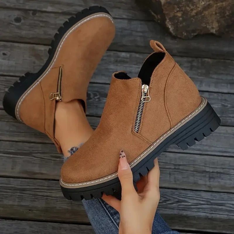 Rowan | Women's Golden-Tone Zipper Ankle Boots
