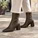 Women's brown pointed toe mid block heel ankle boots