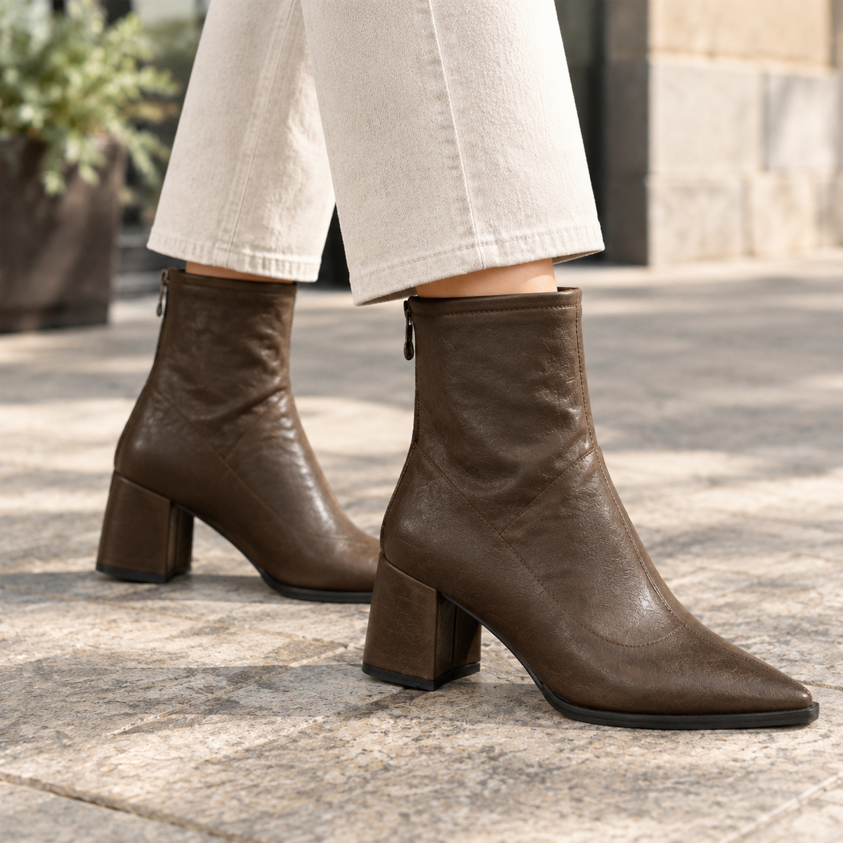 Pointed toe ankle boots side view
