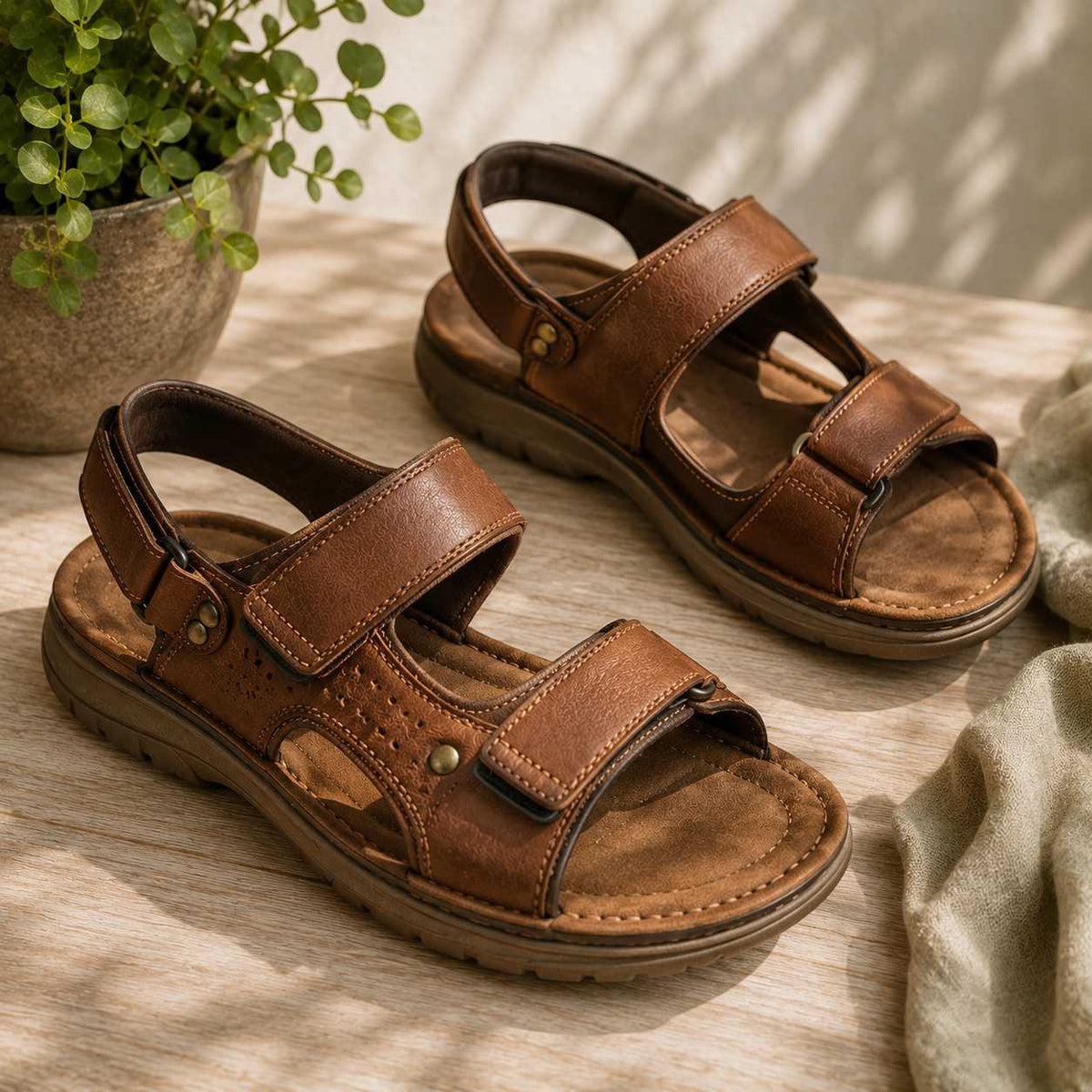 Warm lifestyle photo of the orthopedic sandals
