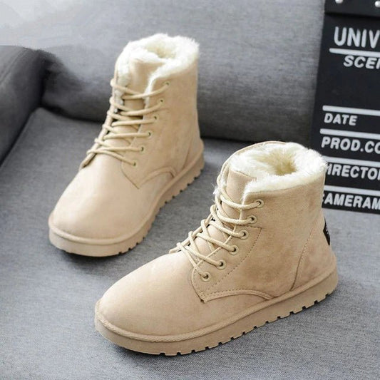 Women's khaki lace-up thermal snow boots