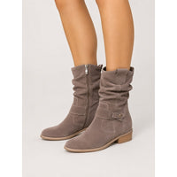 Light grey slouchy low heel ankle boots