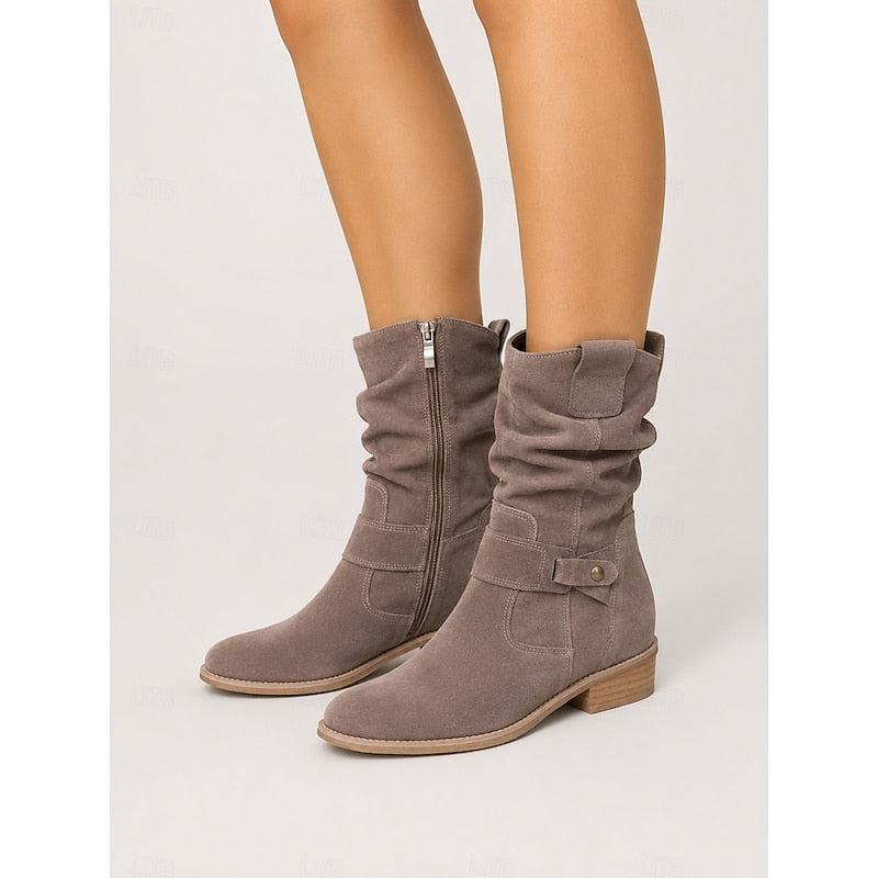Light grey slouchy low heel ankle boots