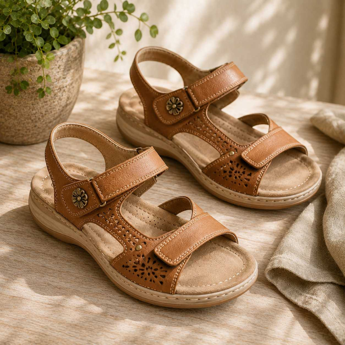 Warm lifestyle photo of the orthopedic sandals