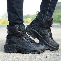 Waterproof hiking boots worn on the trail