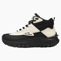 Retro hiking boots worn outdoors