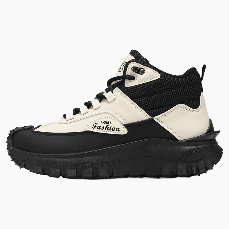 Retro hiking boots worn outdoors