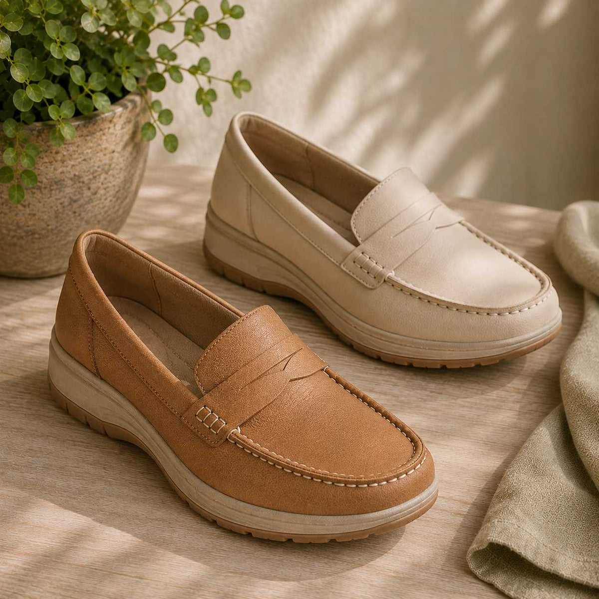 Warm lifestyle photo of the orthopedic sandals
