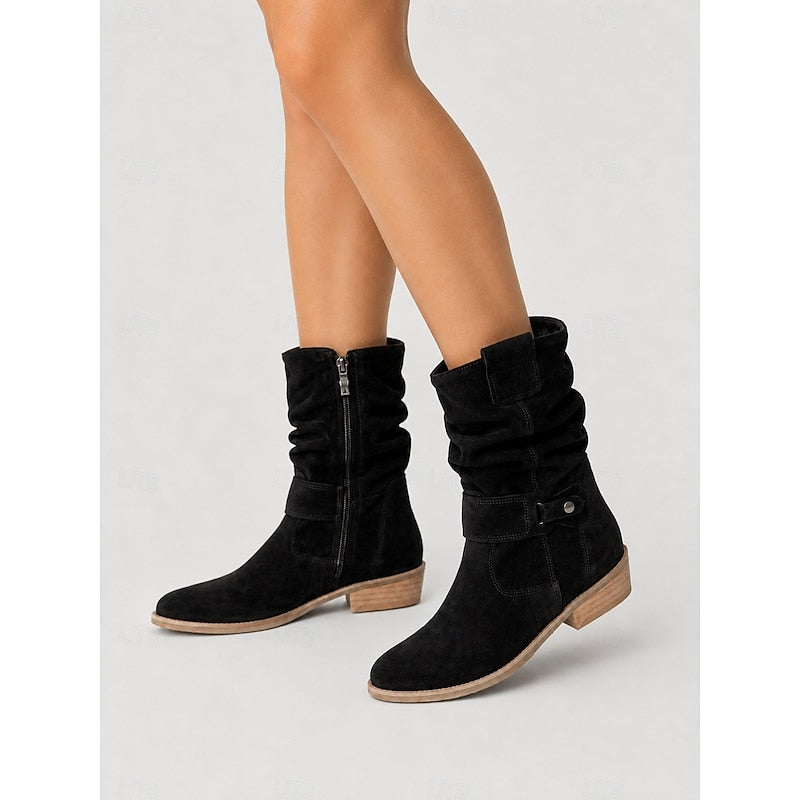 Black slouchy ankle boots with side zip